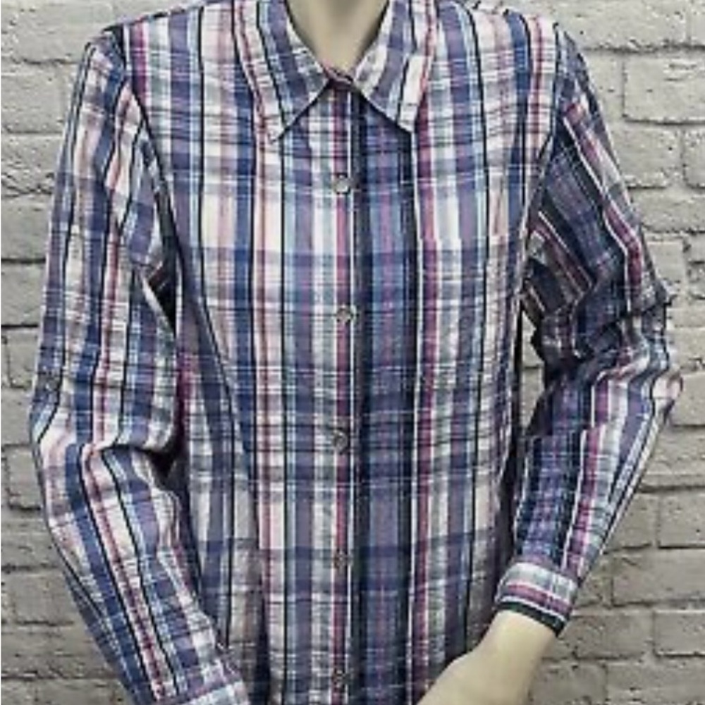 Alfred Dunner Plaid Shirt in Blue and Pink